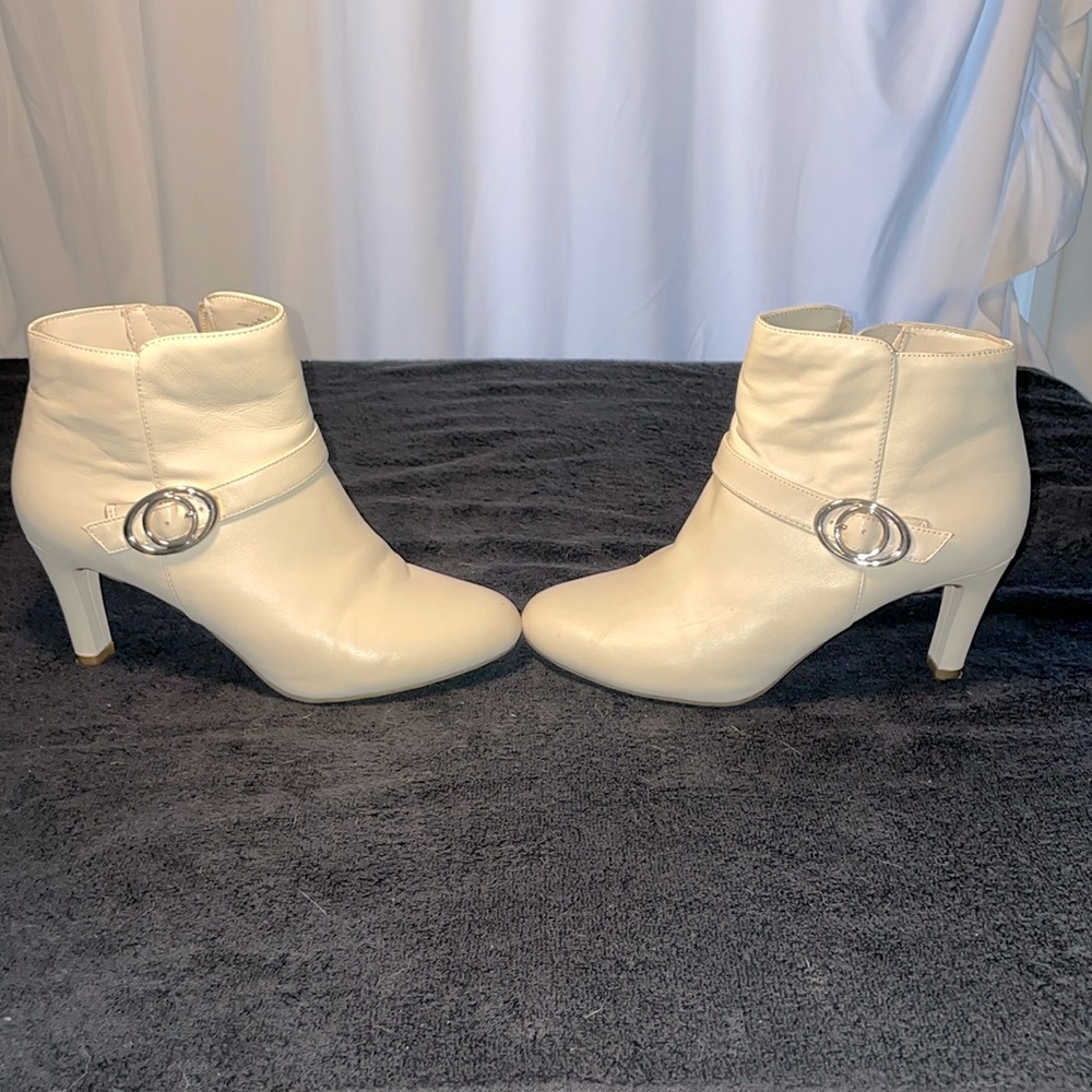 White paten leather booties
